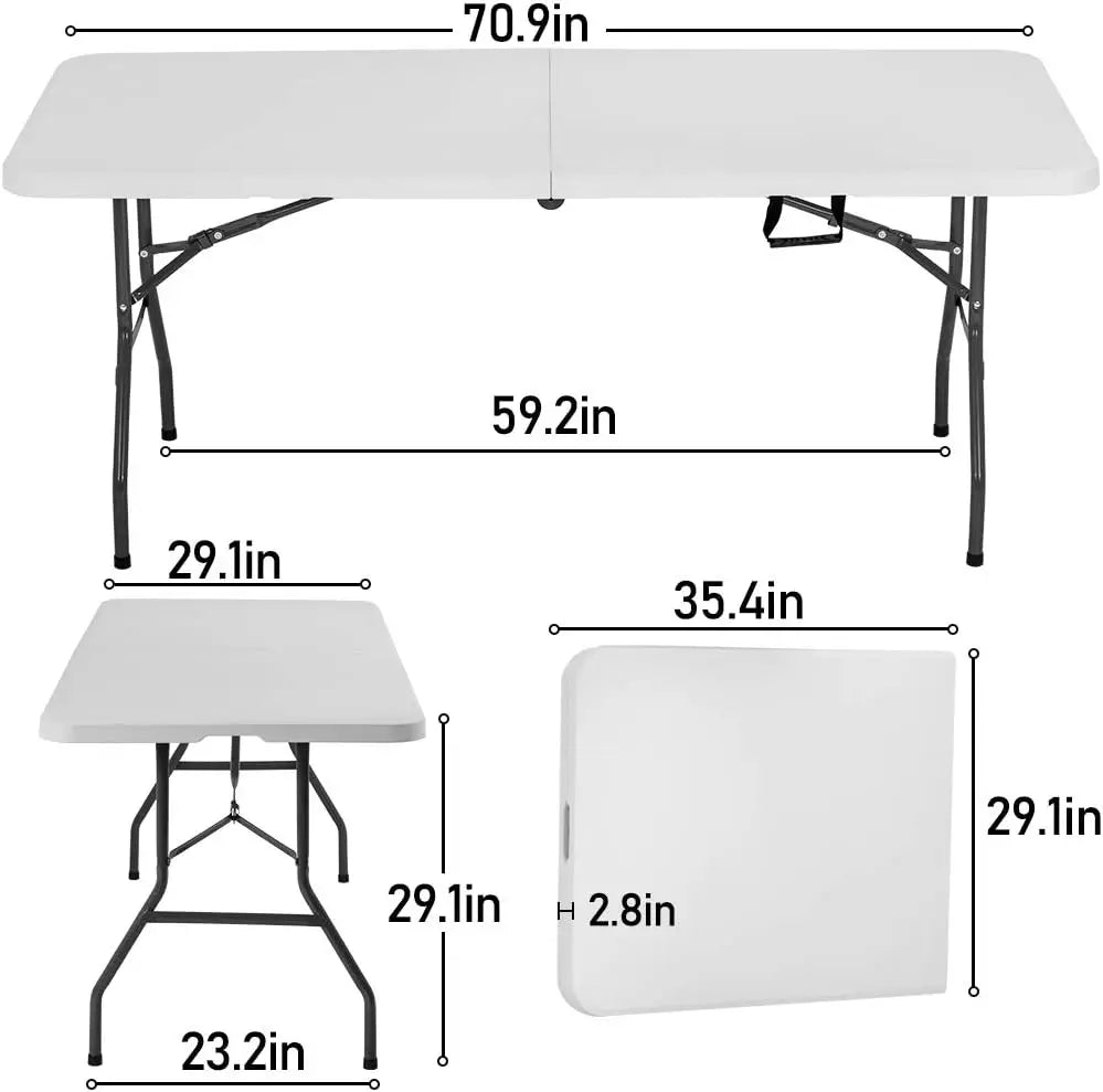 6FT Picnic Table Folding Camping Plastic Fold Up Lock for Party Event,White