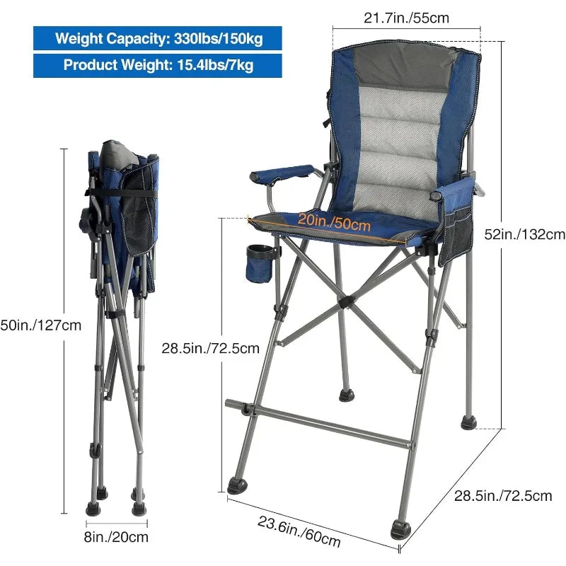 REDCAMP Oversized Tall Camping Chair for Adults, 330lbs Portable High Folding Directors Chair, Foldable Bar Height Stool with Si