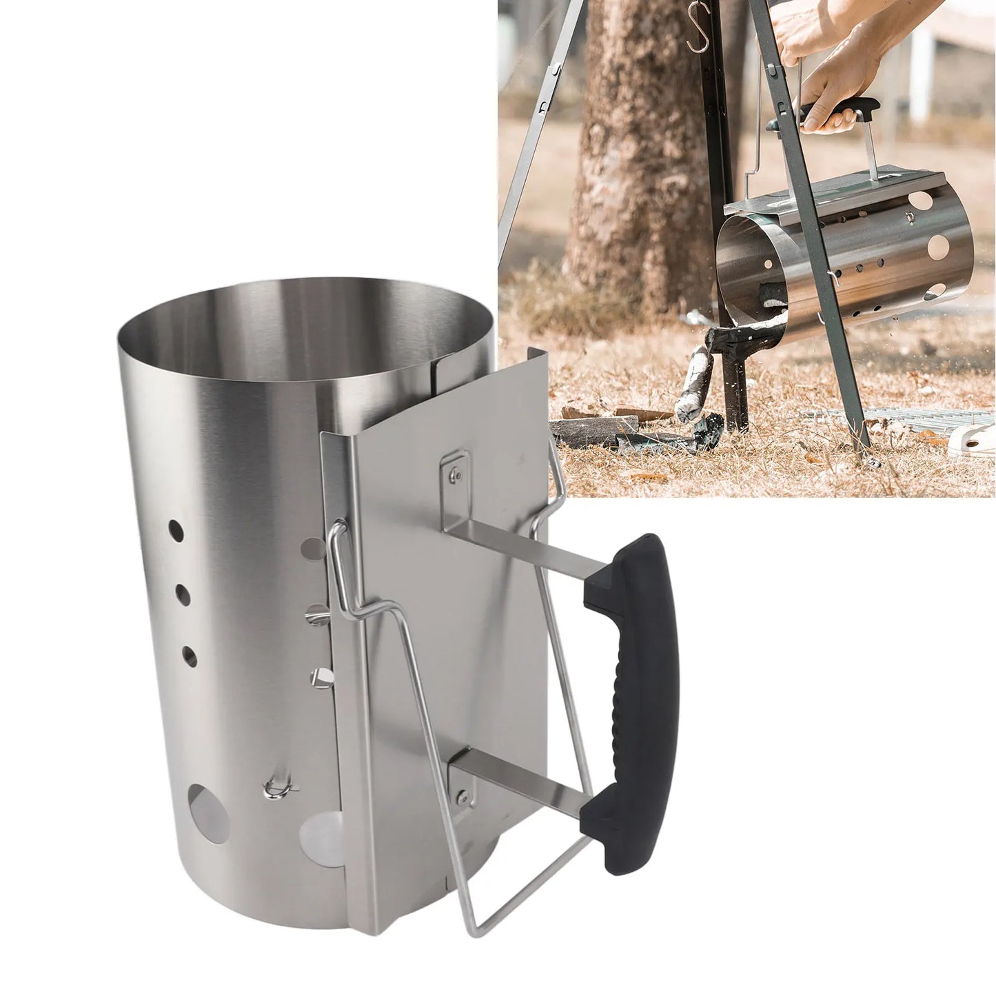 Chimney Starter Stainless Steel Portable Efficient Charcoal Starter Barrel for Barbecue Camping Picnic