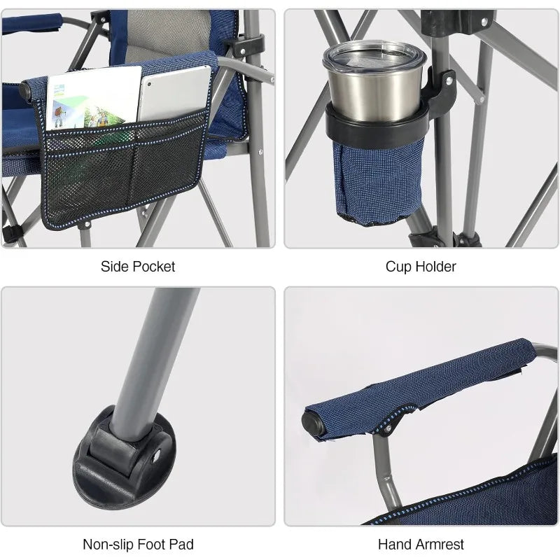 REDCAMP Oversized Tall Camping Chair for Adults, 330lbs Portable High Folding Directors Chair, Foldable Bar Height Stool with Si