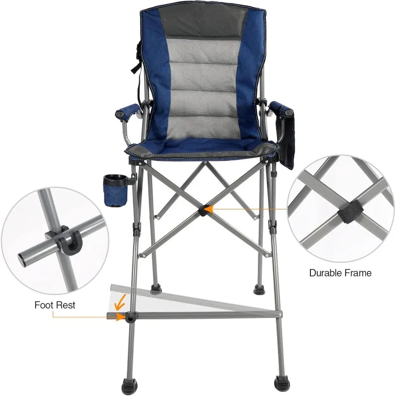 REDCAMP Oversized Tall Camping Chair for Adults, 330lbs Portable High Folding Directors Chair, Foldable Bar Height Stool with Si