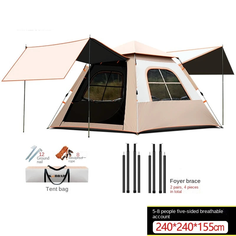 Outdoor Fully Automatic Quick-opening Two-in-one Canopy Vinyl Tent Double Doors and Double Windows 5-8 People Camping Tent