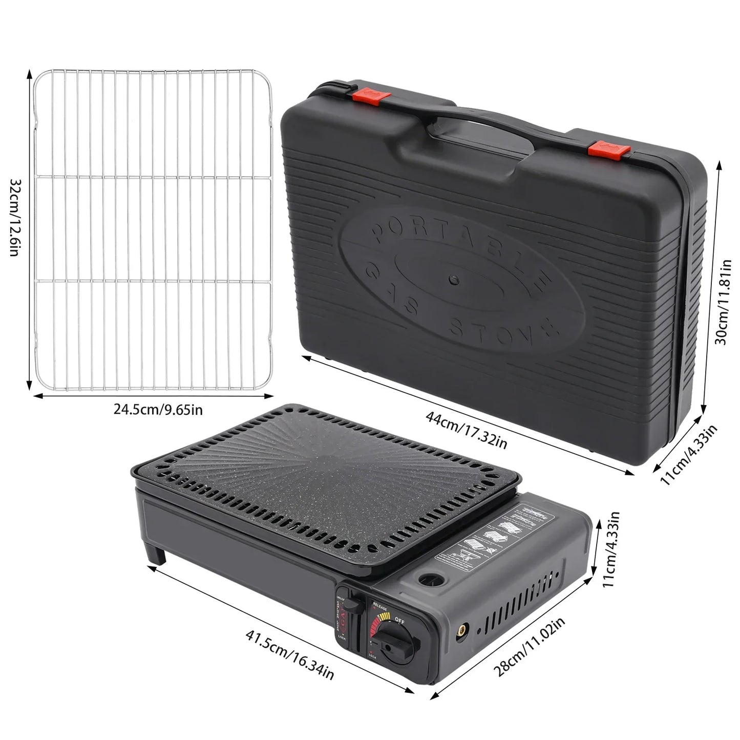 Portable Butane Gas Grill Camping BBQ Grills with Storage Box Indoor Tabletop Stove With Barbecue Kit Home Travel Accessories