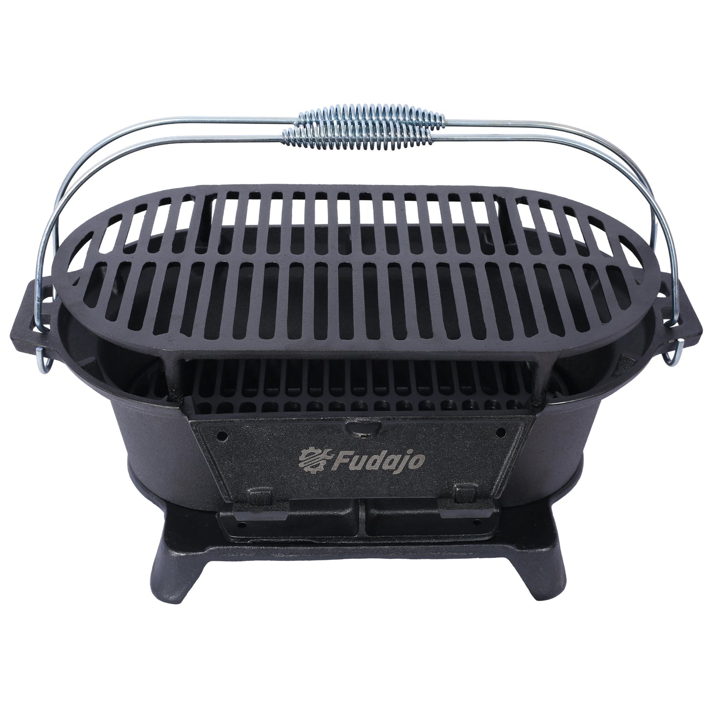 20" Oval Cast Iron Hibachi Grill, Portable Charcoal Grill With Vent Removable Grate with Handle, Yakitori Grill for Outdoor Camp
