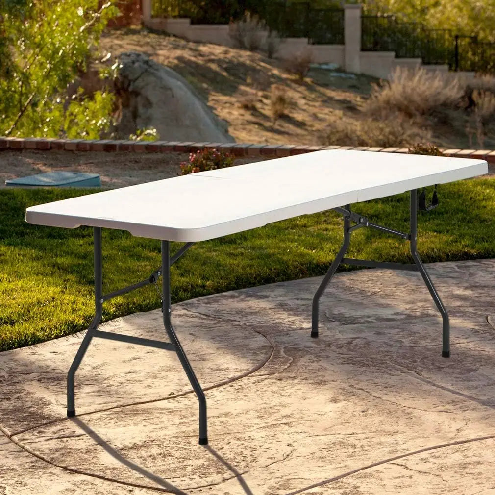 6FT Picnic Table Folding  Camping  Plastic  Fold Up  Lock for Party Event,White