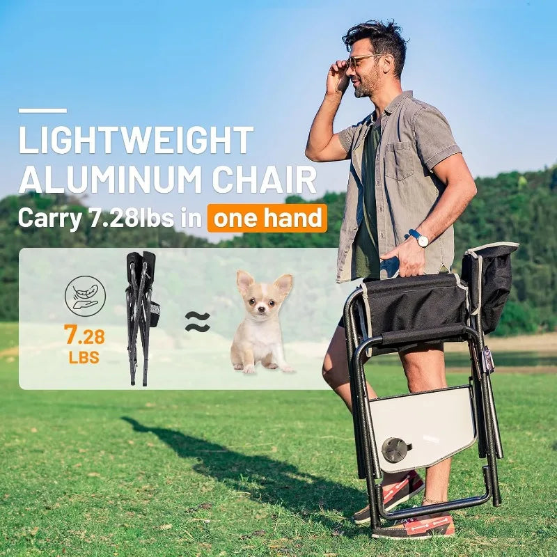 TIMBER RIDGE Aluminum Oversized Camping Chair, Lightweight Portable Directors Chair with Side Table Detachable Side Pocket