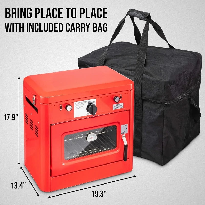 Outdoor Gas Camping Oven w/Carry Bag | CSA Approved Portable Propane-Powered 2-Burner Stove & Oven | Auto Ignition