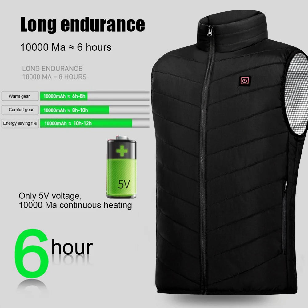 Intelligent Thermal Vest Men Women USB Electric Thermal Warm Clothes Zipper 9 Areas Zone for Camping for Sports Hiking Oversized