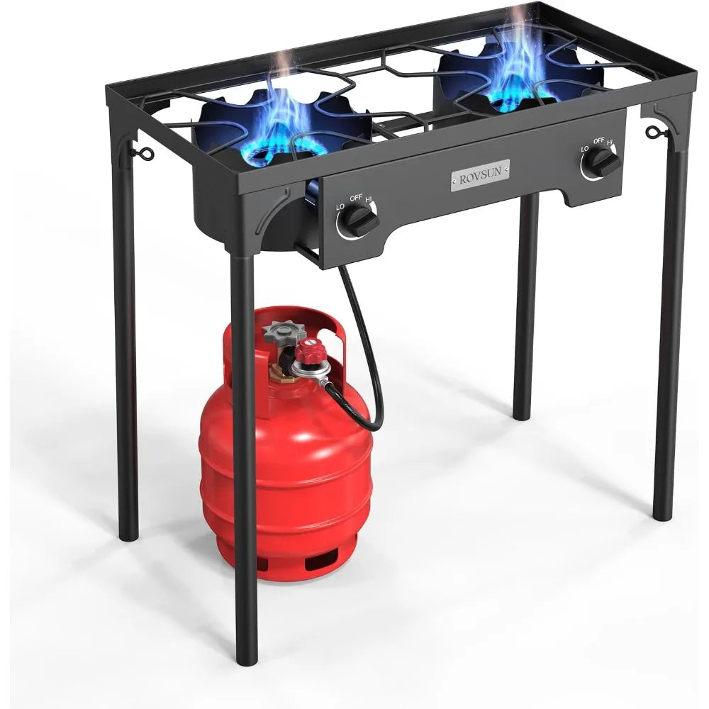 2 burners outdoor propane gas stove 150btu High pressure stove for backyard cooking camping home brewing, 20 PSI regulator