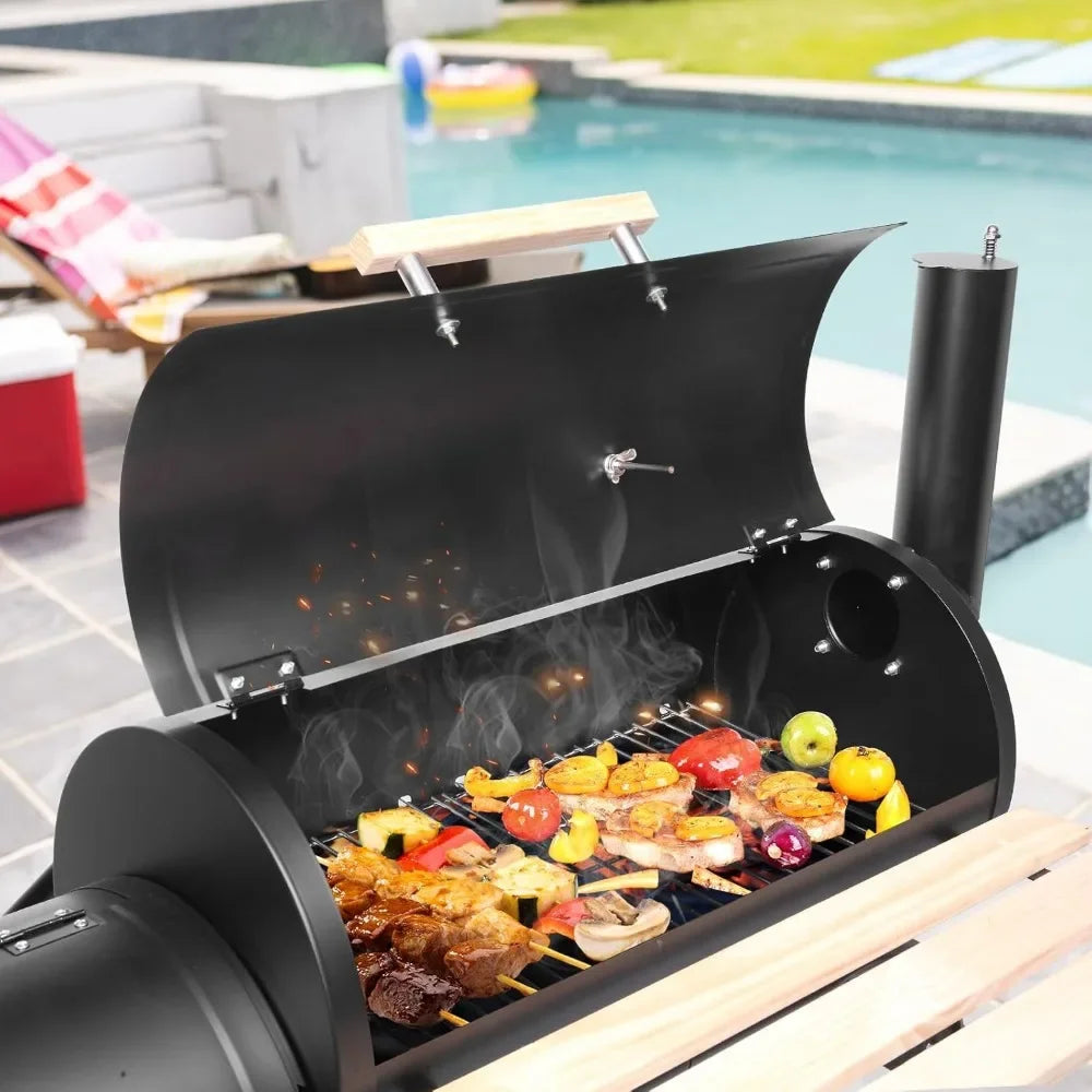 Charcoal Grill and Offset Smoker, Outdoor Patio Barbecue Cooker with Wheels,Side Fire Box for Camping, Picnic, Party