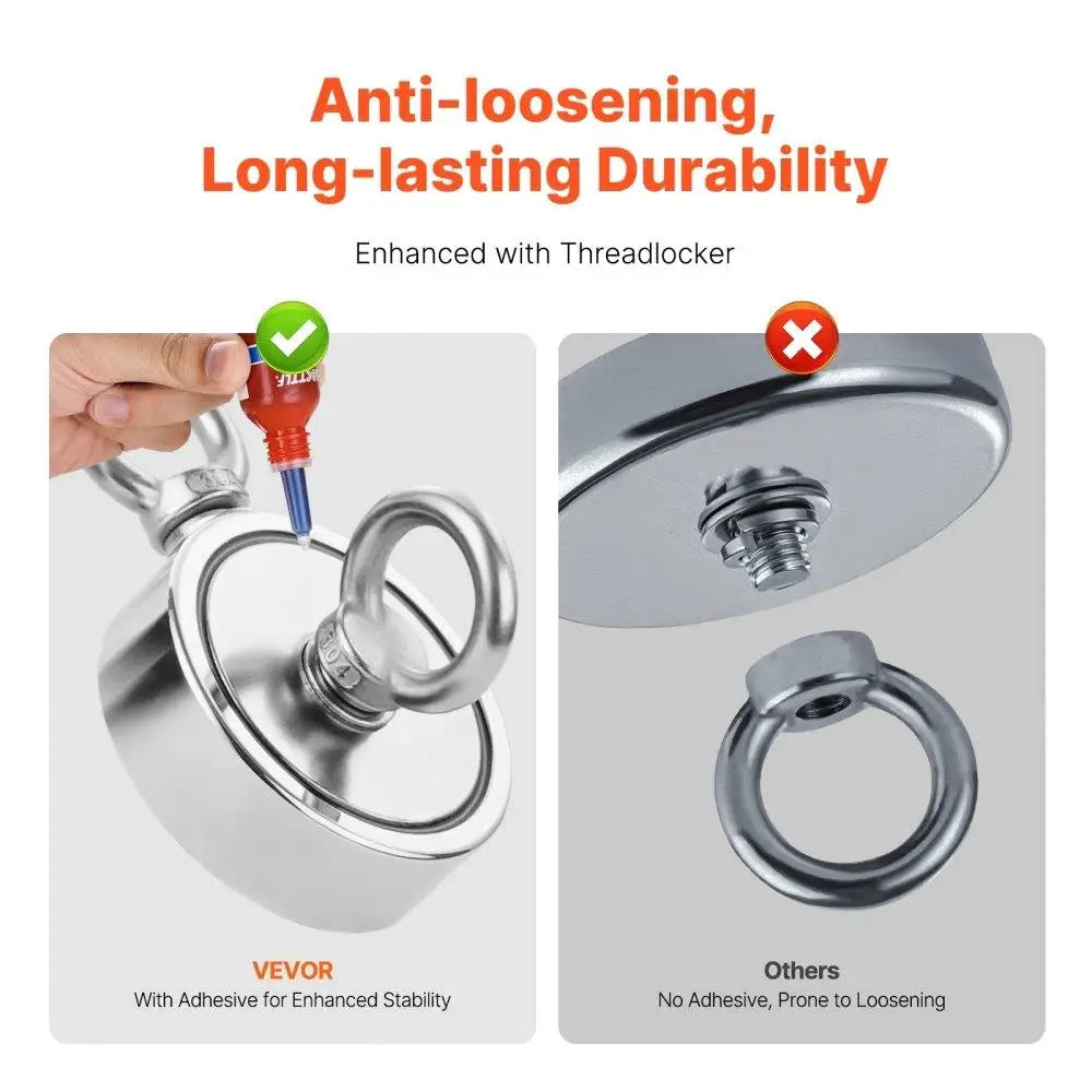 1700lbs Heavy Duty Fishing Magnet Kit Double Side Pull With Rope & Carabiner