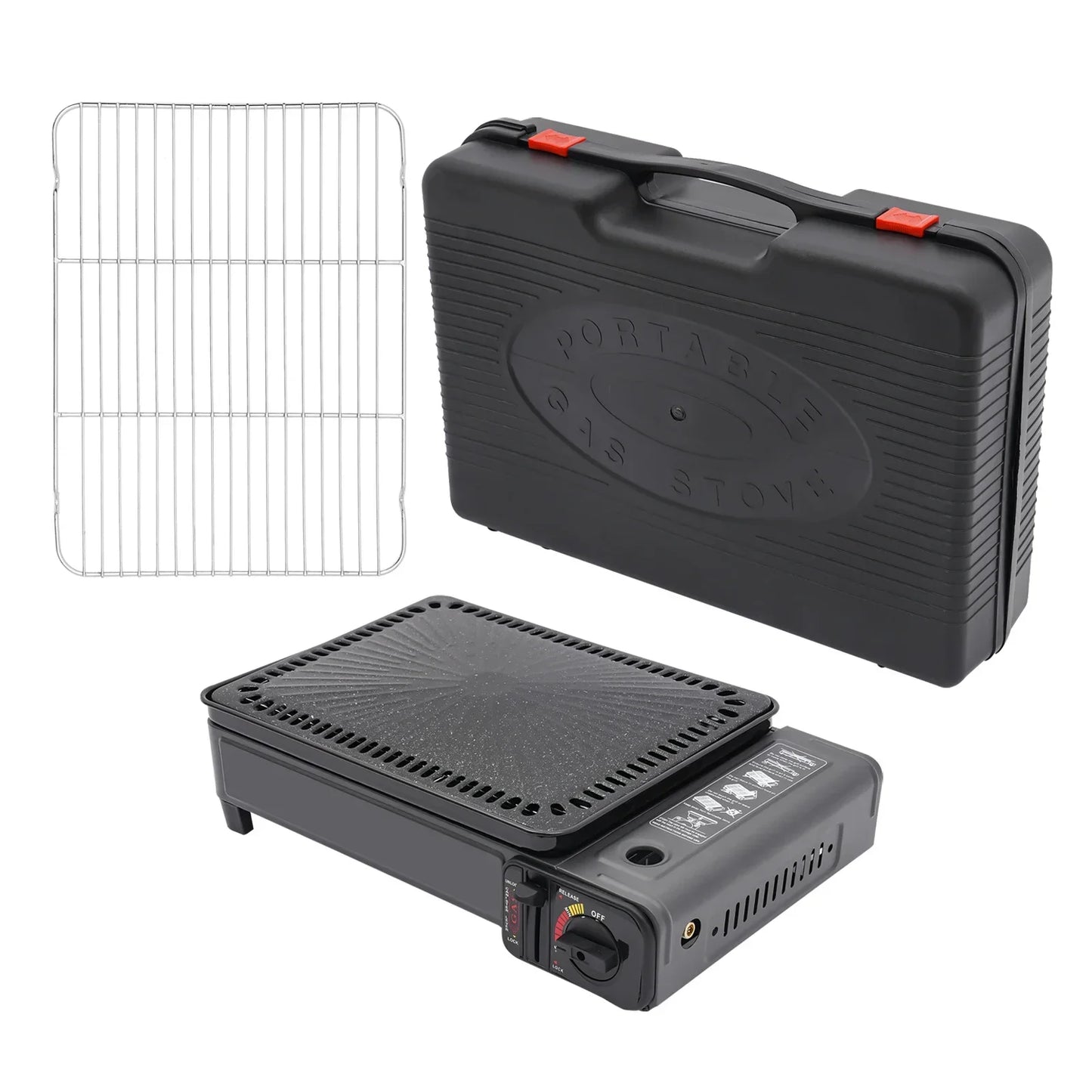 Portable Butane Gas Grill Camping BBQ Grills with Storage Box Indoor Tabletop Stove With Barbecue Kit Home Travel Accessories