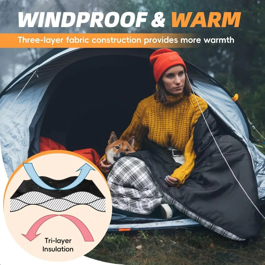Flannel Sleeping Bag for Adults XL Large Wide Sleeping Bags for Camping Mens Warm Cotton Sleeping Bag 4 Season Warm Cool Weathe