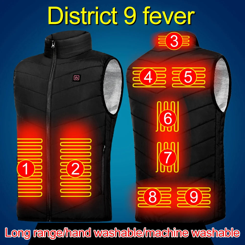 Intelligent Thermal Vest Men Women USB Electric Thermal Warm Clothes Zipper 9 Areas Zone for Camping for Sports Hiking Oversized