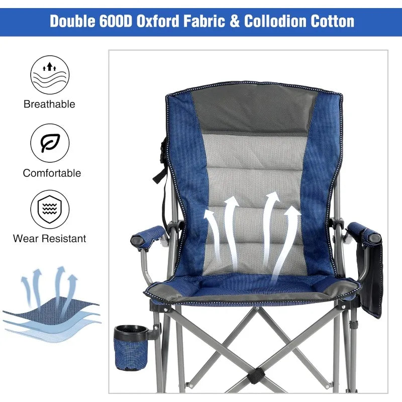 REDCAMP Oversized Tall Camping Chair for Adults, 330lbs Portable High Folding Directors Chair, Foldable Bar Height Stool with Si