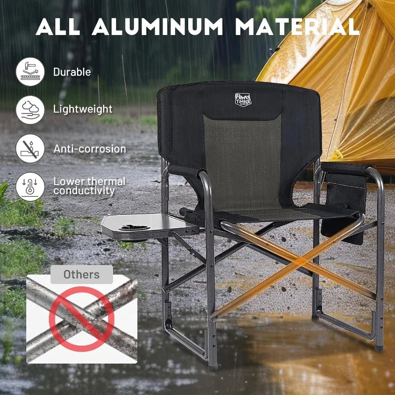 TIMBER RIDGE Aluminum Oversized Camping Chair, Lightweight Portable Directors Chair with Side Table Detachable Side Pocket