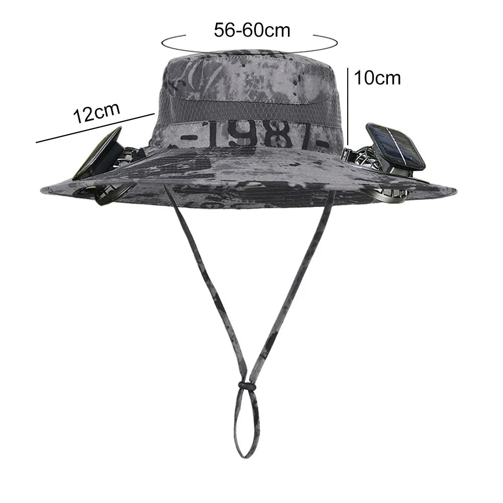 Outdoor Solar Fan Hat UV Protection Sun Hat with 1/2 Solar Powered Fans Cap Breathable Wide Brim Fishing Hat for Camping Hiking