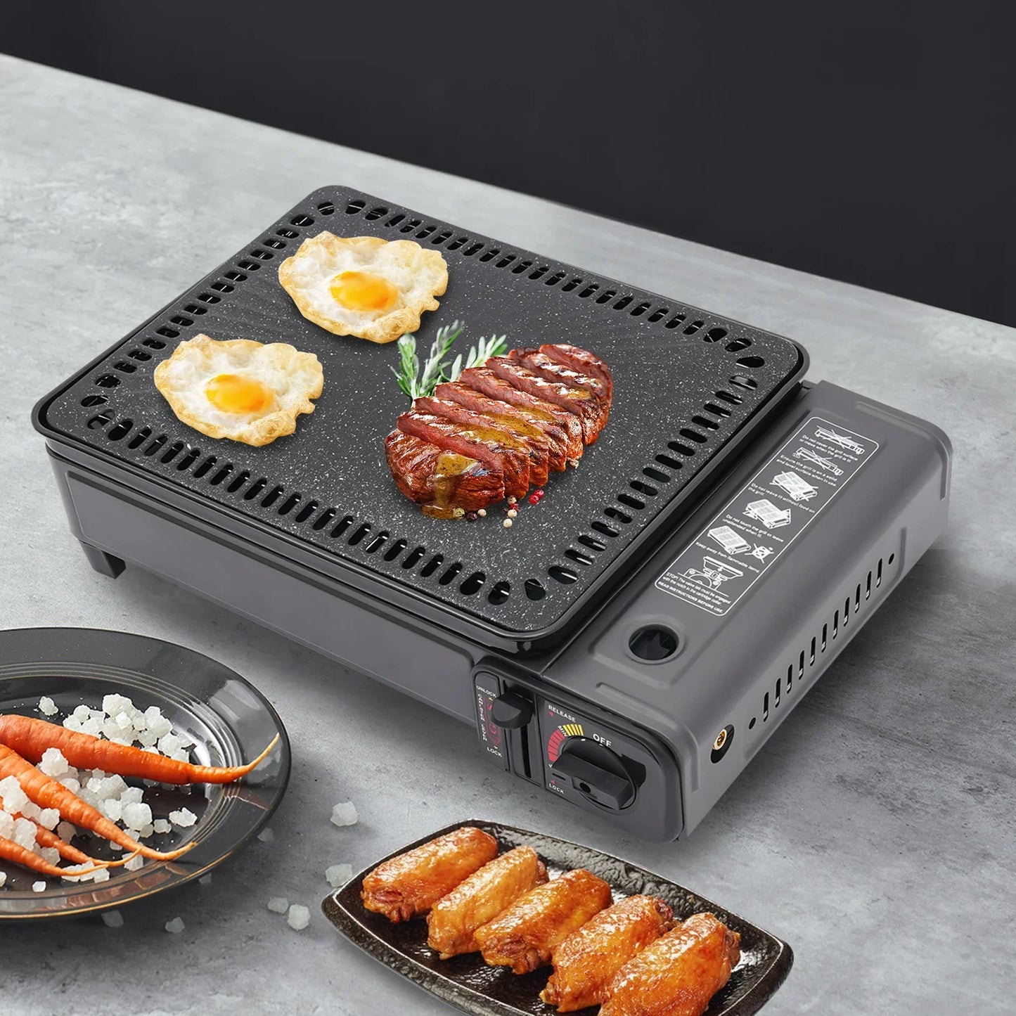 Portable Butane Gas Grill Camping BBQ Grills with Storage Box Indoor Tabletop Stove With Barbecue Kit Home Travel Accessories