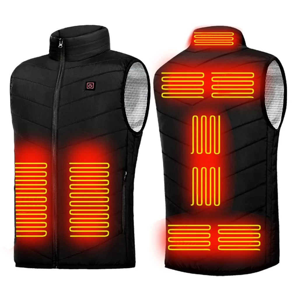 Intelligent Thermal Vest Men Women USB Electric Thermal Warm Clothes Zipper 9 Areas Zone for Camping for Sports Hiking Oversized