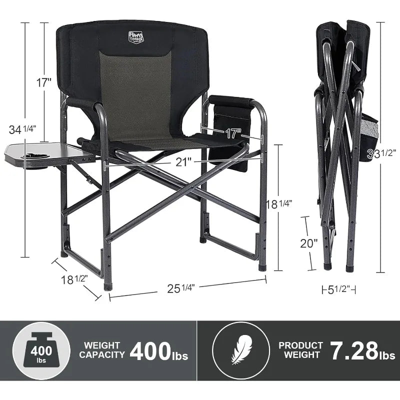 TIMBER RIDGE Aluminum Oversized Camping Chair, Lightweight Portable Directors Chair with Side Table Detachable Side Pocket