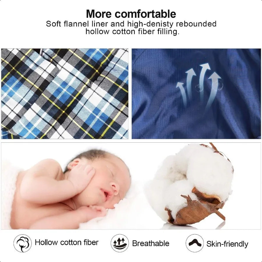 Flannel Sleeping Bag for Adults Comfortable Cotton Sleeping Bags for Camping with Detachable Hood Red Grey Blue
